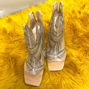 Azalea Wang clear bootie with silver and natural designs. Worn twice. Size 10